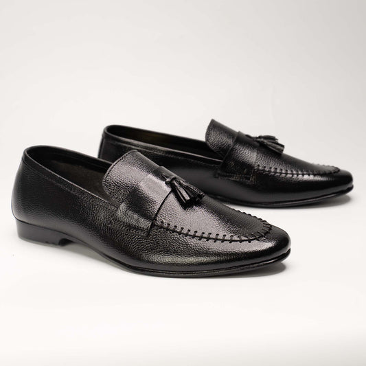 Men’s Pure Leather Black Tassel Loafers – US 1045