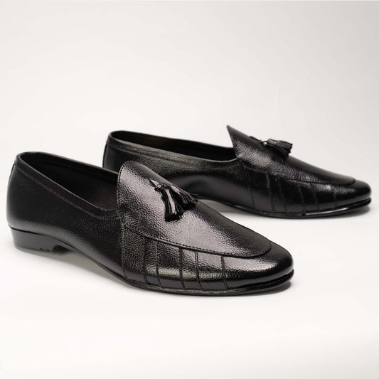 Men’s Black Pure Leather Apron-Toe Tassel Loafers – US 1049