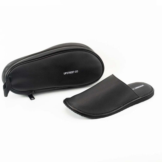 Black close leather slippers for men — ultra-soft handmade, Upstreet Co