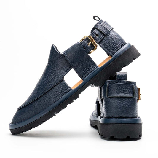 Blue handmade jeans chappal — premium leather, Upstreet Co