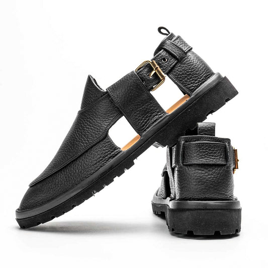 Black handmade jeans chappal — premium leather, Upstreet Co