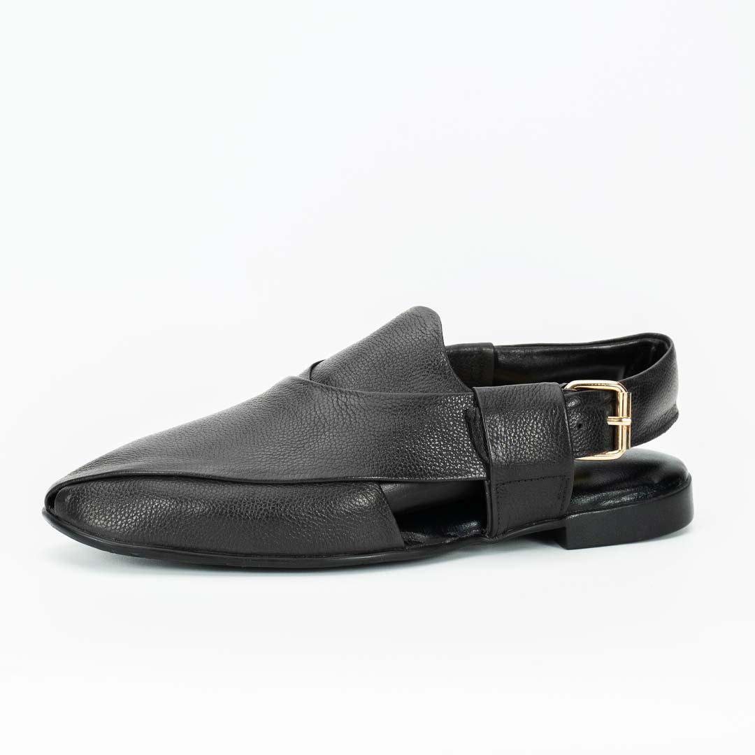Foldable soft Peshawari chappal in black — travel-ready handmade leather, Upstreet Co