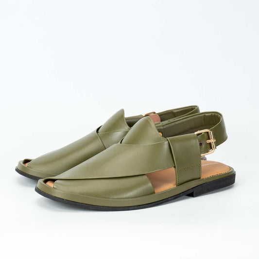 GOGO style Peshawari chappal in olive — handmade pure leather, Upstreet Co