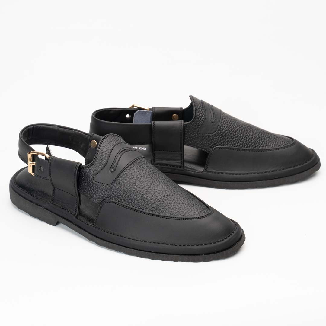 Penny strap Peshawari chappal in black — handmade pure leather, Upstreet Co