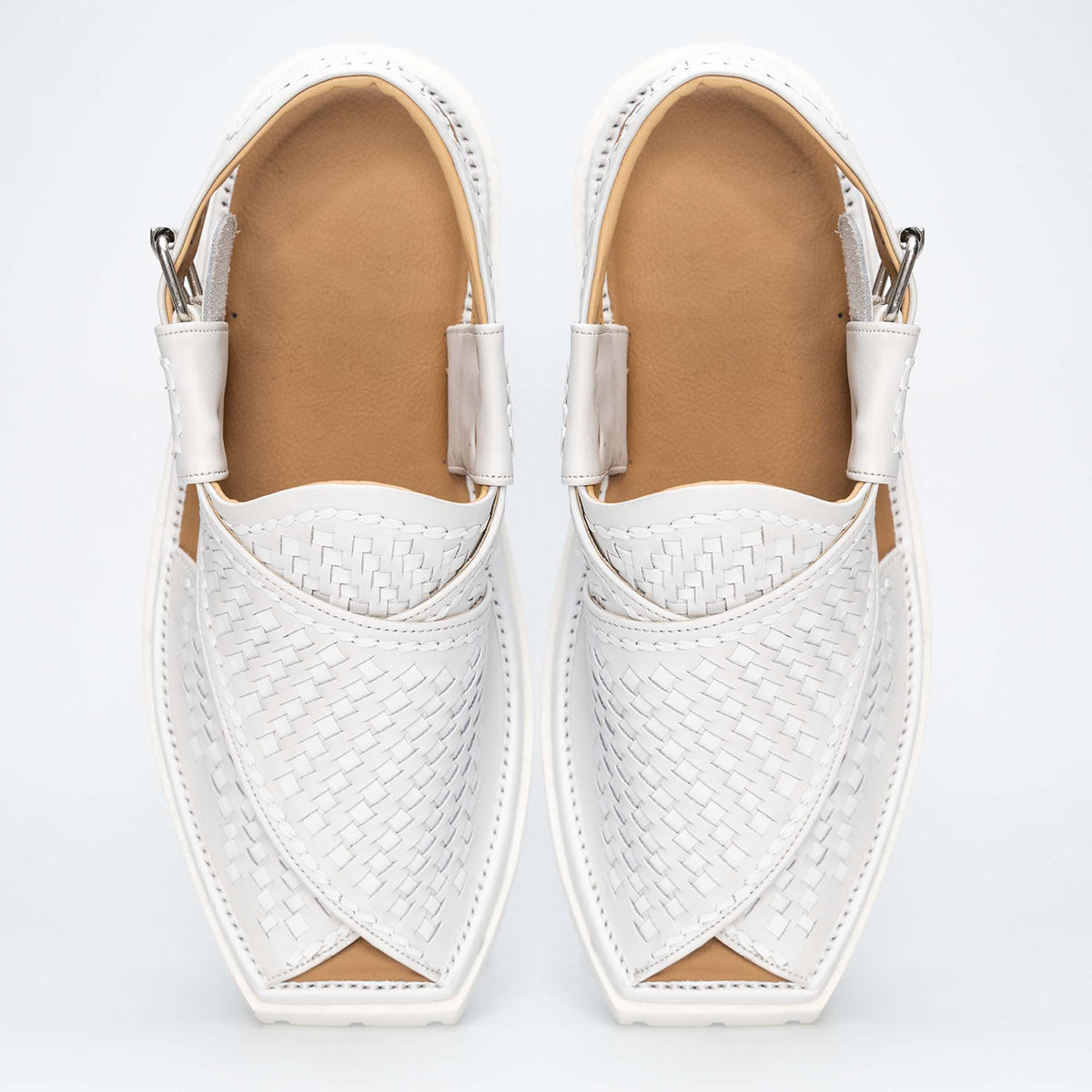 White knitted Kaptan chappal — handmade leather, Upstreet Co