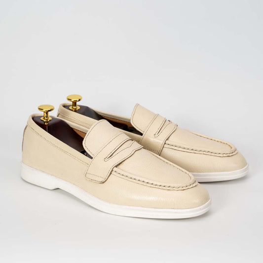 La Creme premium leather loafers in cream — handmade, Upstreet Co