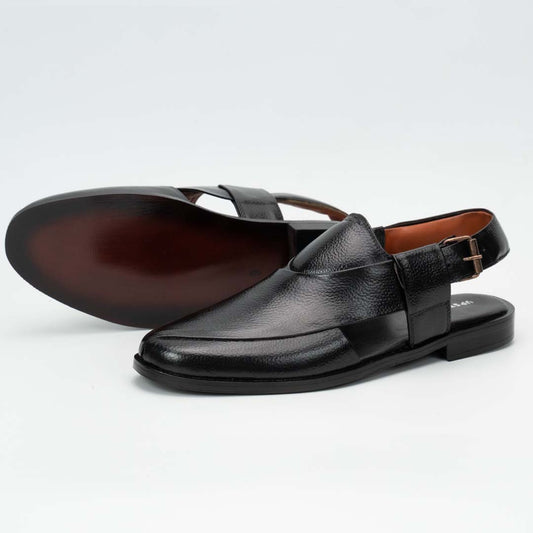 Executive Peshawari chappal in black — handmade pure leather, Upstreet Co