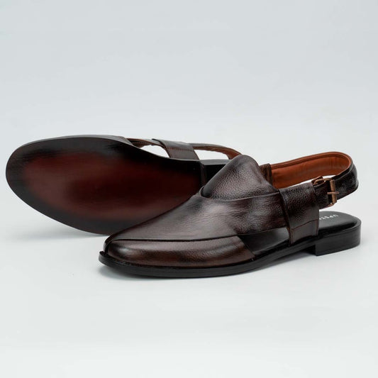 Executive Peshawari chappal in two-tone burgundy — handmade pure leather, Upstreet Co