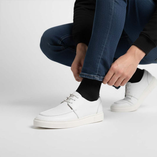 White premium leather sneakers for men — handmade all-day comfort, Upstreet Co
