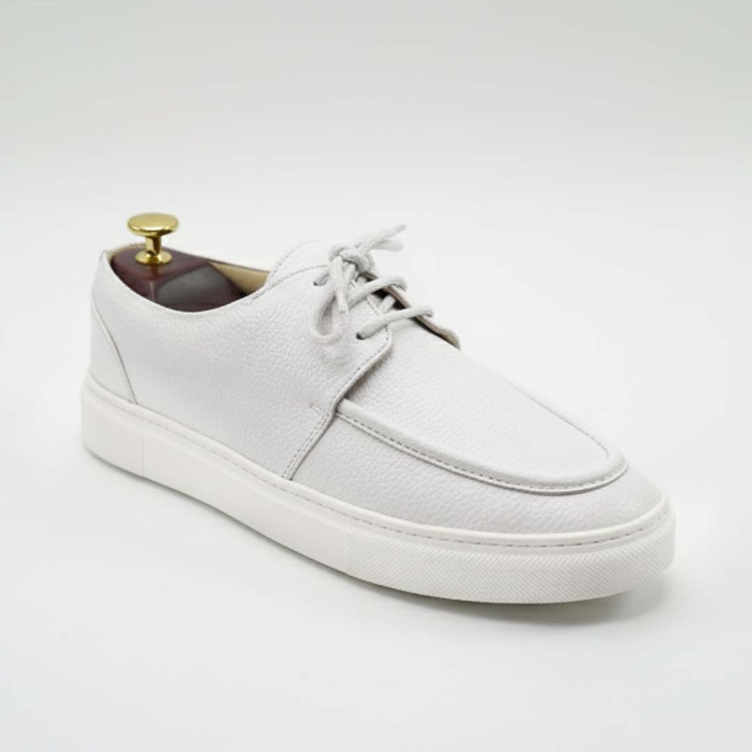 White premium leather sneakers for men — handmade all-day comfort, Upstreet Co