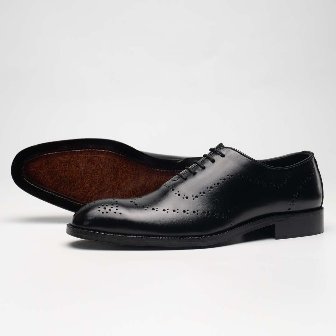 Black oxford brogue formal shoes — handmade leather, Upstreet Co