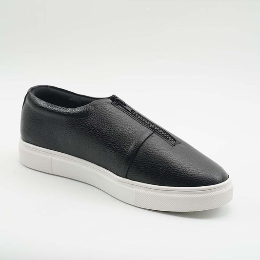 Black slip-on leather sneakers with zip for men — handmade, Upstreet Co