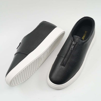 Black slip-on leather sneakers with zip for men — handmade, Upstreet Co