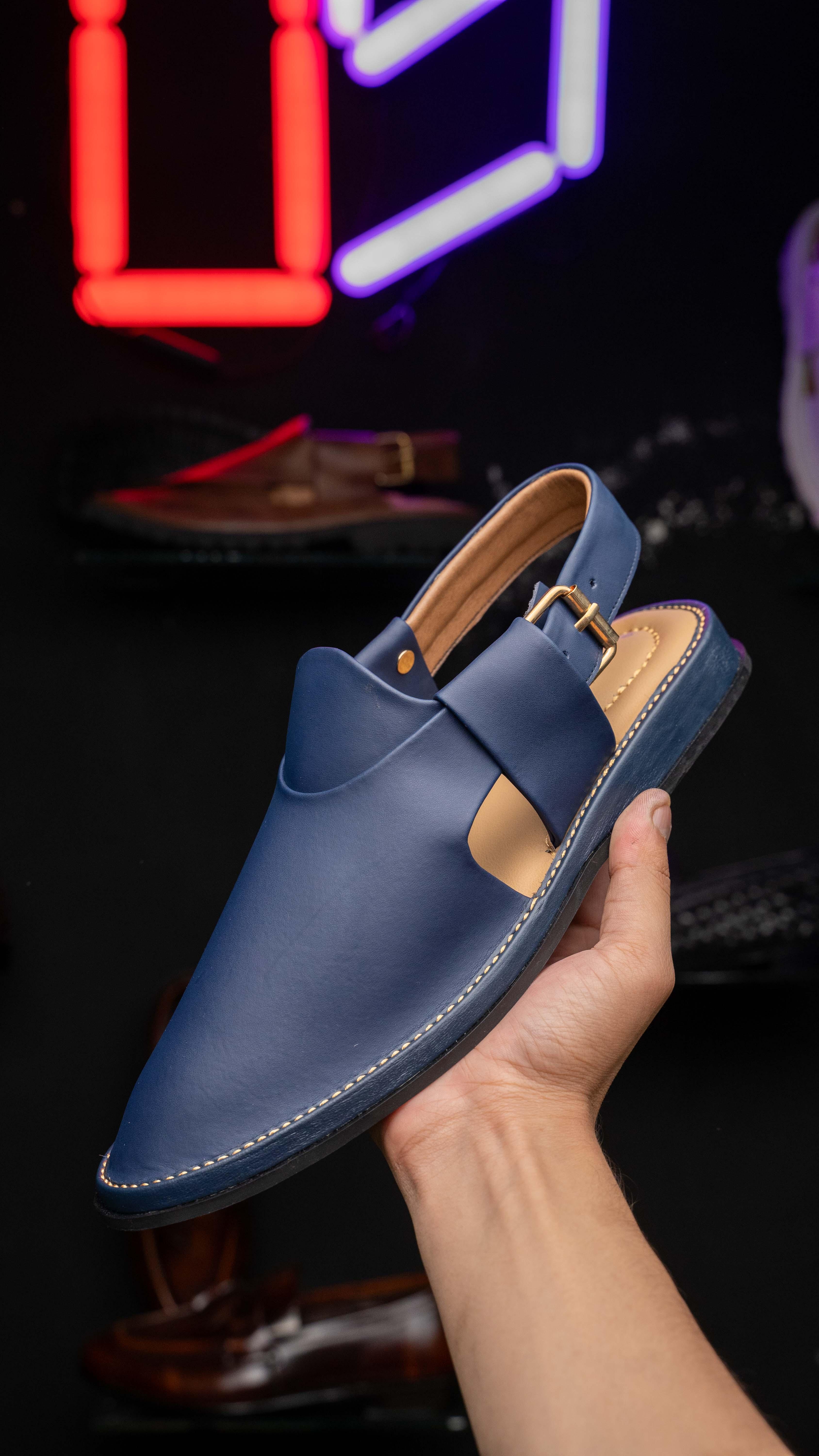 Blue Peshawari Jeans Chappal - Upstreet Co