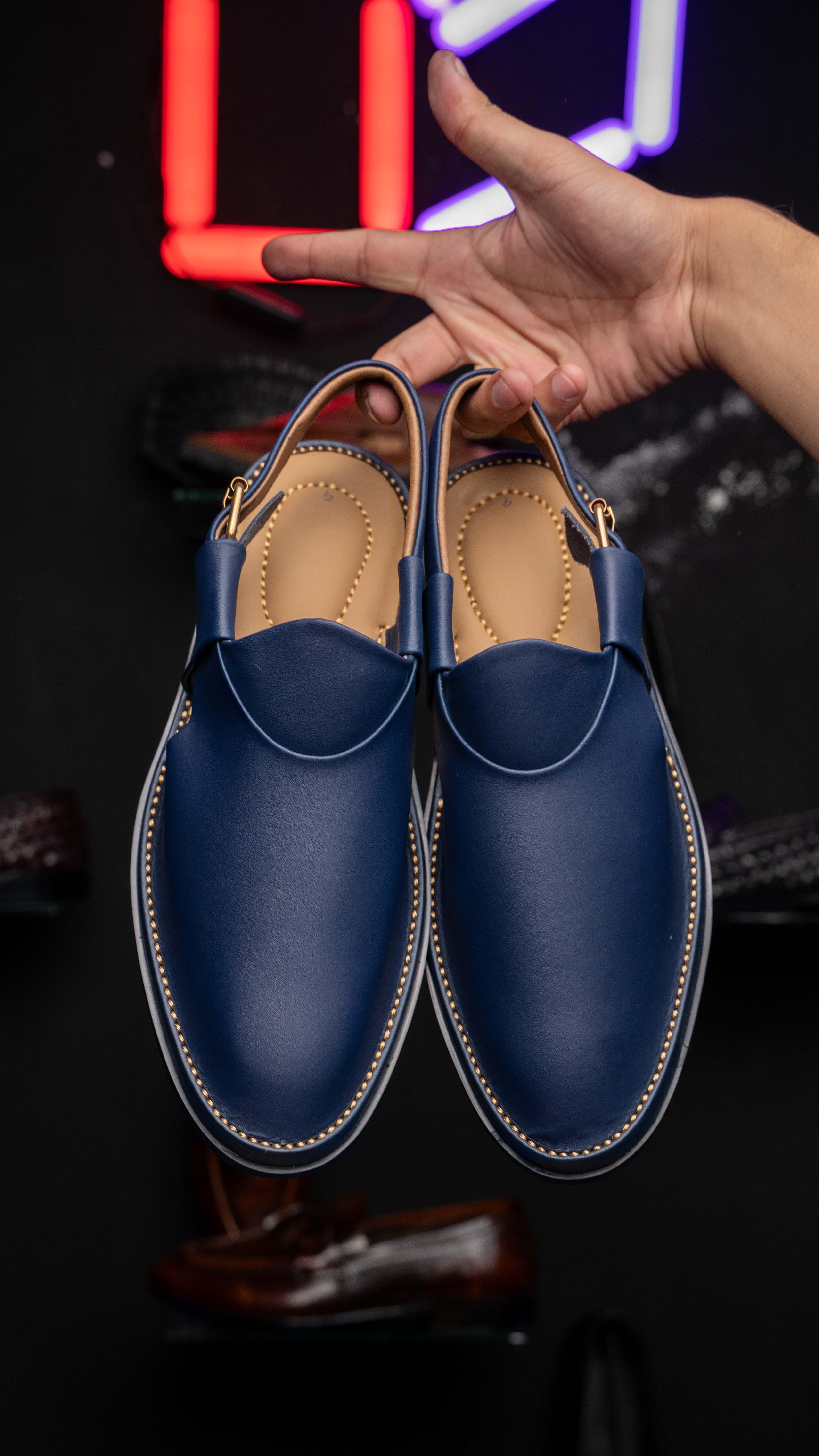 Blue Peshawari Jeans Chappal - Upstreet Co