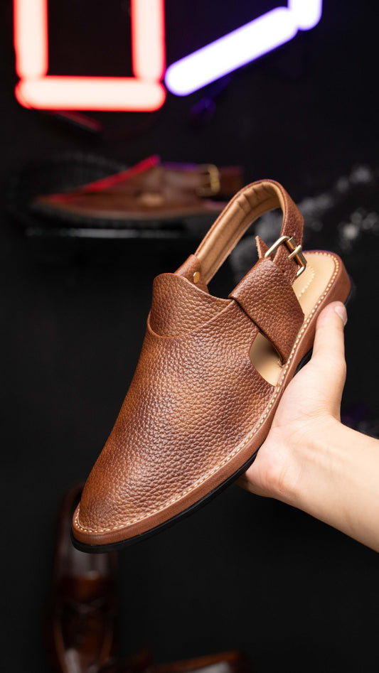 Brown dotted two tone Peshawari Jeans Chappal - Upstreet Co