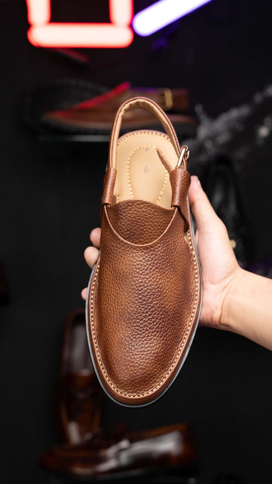 Brown dotted two tone Peshawari Jeans Chappal - Upstreet Co