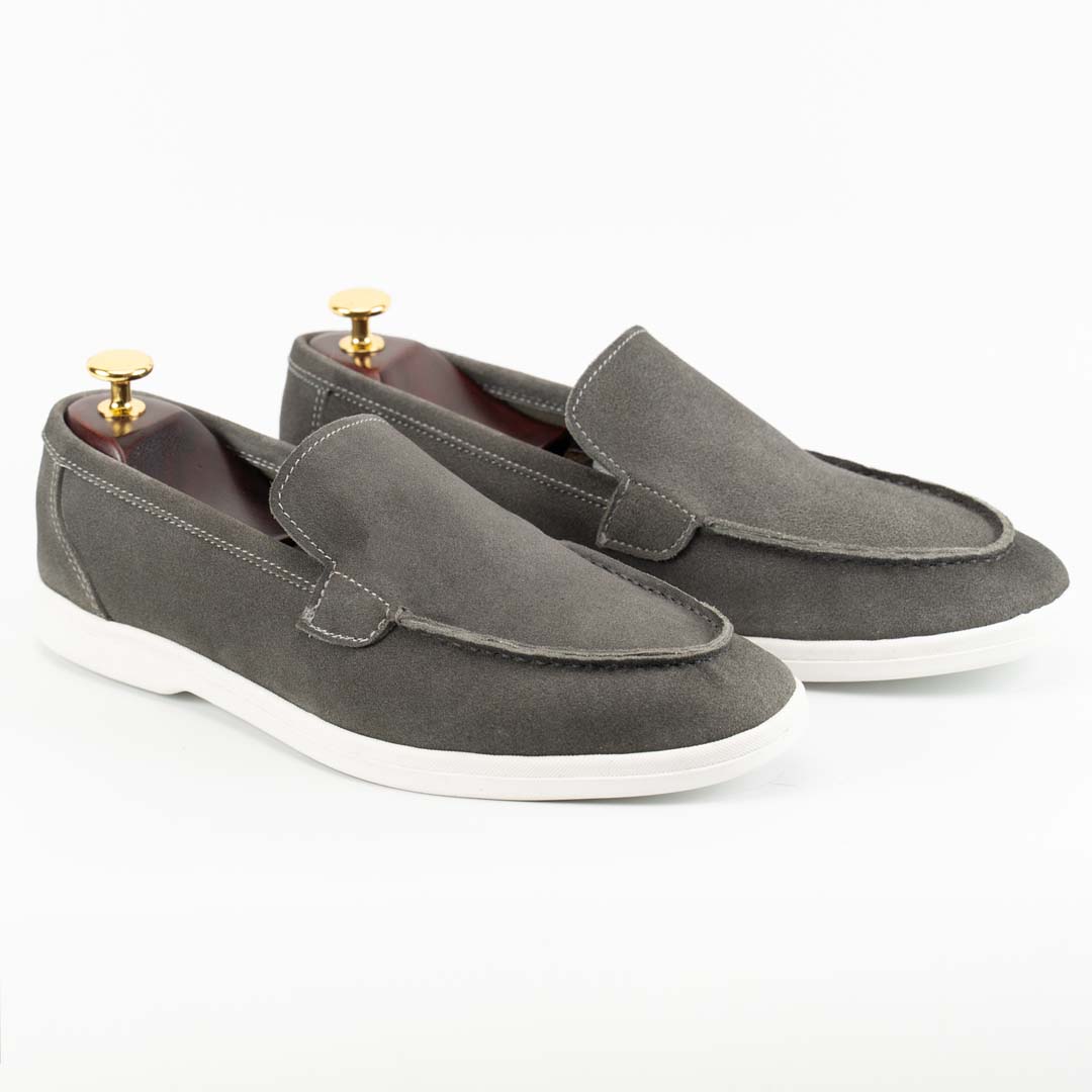 SoftTouch suede loafers in slate grey for men — handmade, Upstreet Co