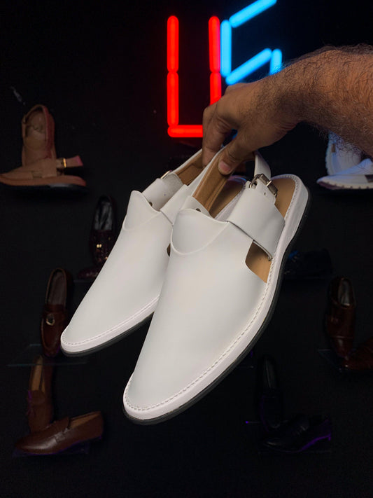 White Peshawari Jeans Chappal - Upstreet Co