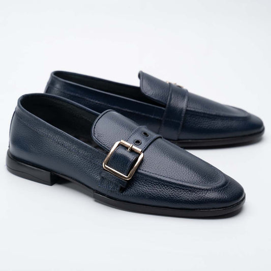 Single buckle leather loafers in blue for men — handmade, Upstreet Co