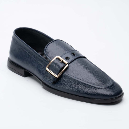 Single buckle leather loafers in blue for men — handmade, Upstreet Co