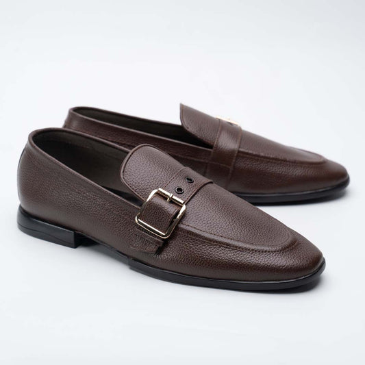 Single buckle leather loafers in brown for men — handmade, Upstreet Co