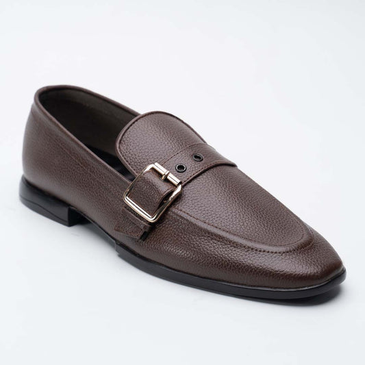 Single buckle leather loafers in brown for men — handmade, Upstreet Co