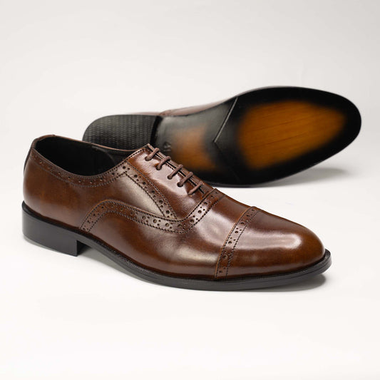 Men’s Brown Cap-Toe Brogue Oxford Shoes  – US 1021