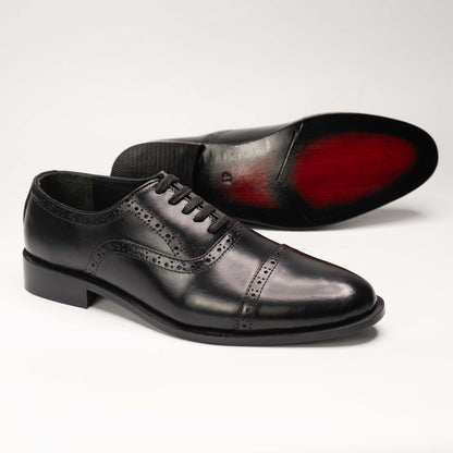 Men’s Black Cap-Toe Brogue Oxford Shoes  – US 1022