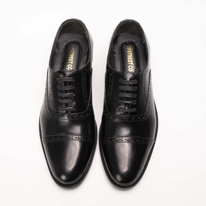 Men’s Black Cap-Toe Brogue Oxford Shoes  – US 1022