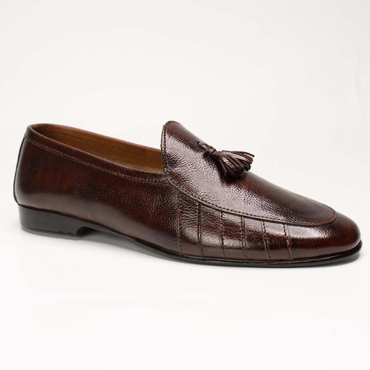 Men’s Pure Leather Brown Apron-Toe Tassel Loafers – US 1050