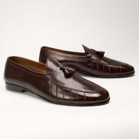 Men’s Pure Leather Brown Apron-Toe Tassel Loafers – US 1050