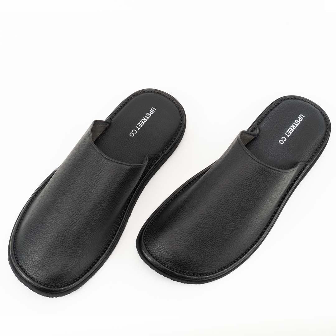 Black Close Leather Slippers –  Ultra soft Support for All Day- US0079