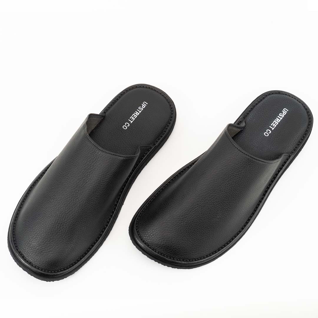 Black close leather slippers for men — ultra-soft handmade, Upstreet Co