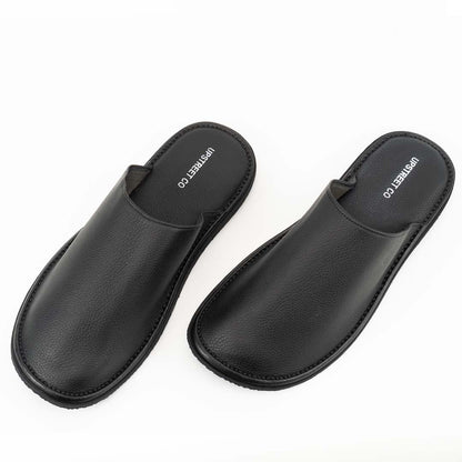 Black close leather slippers for men — ultra-soft handmade, Upstreet Co