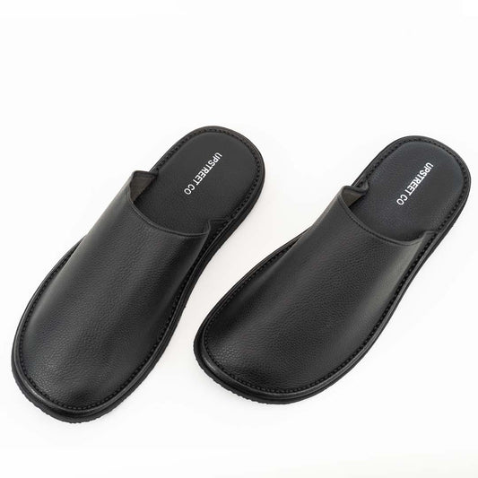Black close leather slippers for men — ultra-soft handmade, Upstreet Co