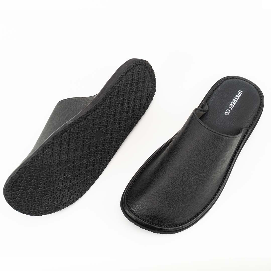 Black Close Leather Slippers –  Ultra soft Support for All Day- US0079