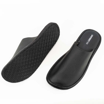 Black close leather slippers for men — ultra-soft handmade, Upstreet Co