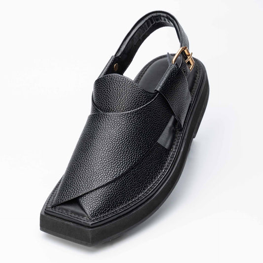 Black dotted Kaptan chappal — handmade leather, Upstreet Co