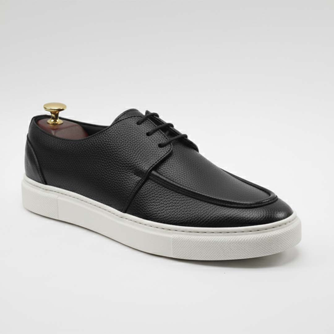 Men’s Black Leather Sneakers with White Sole – Premium Handmade Casual Shoes- 0066