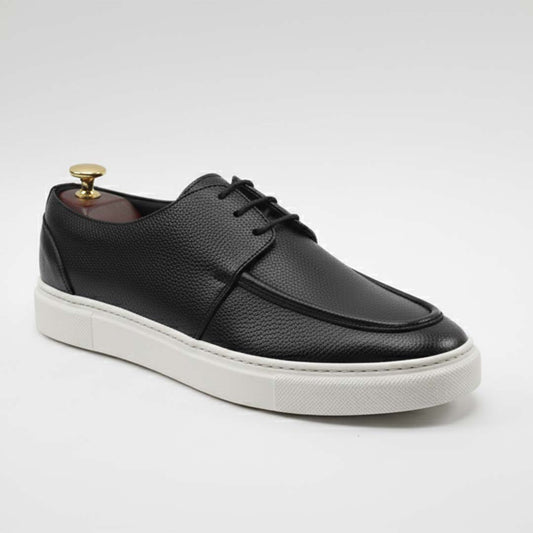 Men's black leather sneakers with white sole — handmade casual shoes, Upstreet Co