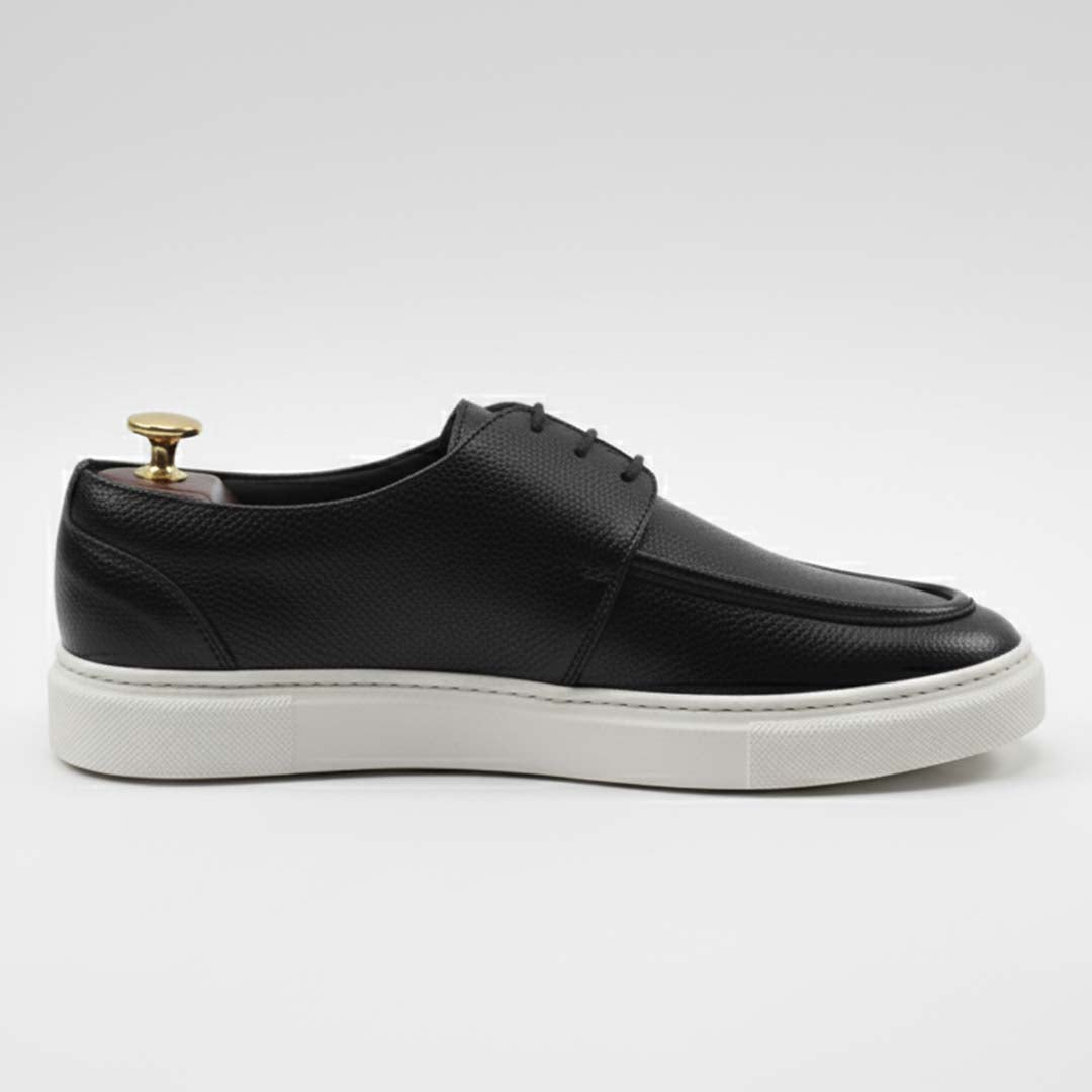Men’s Black Leather Sneakers with White Sole – Premium Handmade Casual Shoes- 0066