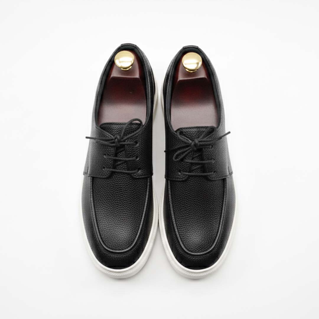 Men’s Black Leather Sneakers with White Sole – Premium Handmade Casual Shoes- 0066