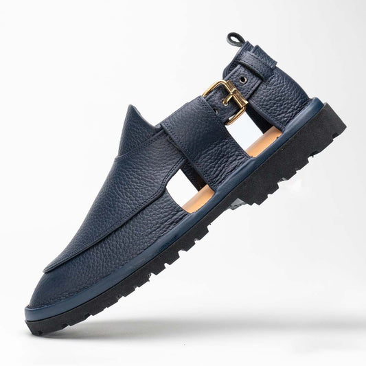 Blue handmade jeans chappal — premium leather, Upstreet Co