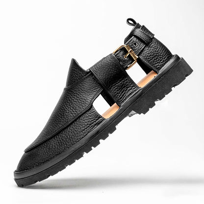 Black handmade jeans chappal — premium leather, Upstreet Co