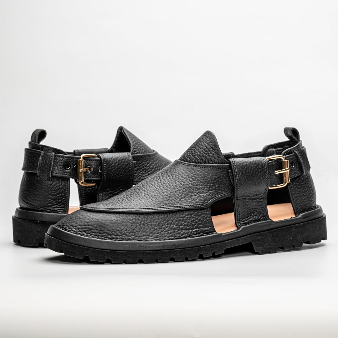 Black handmade jeans chappal — premium leather, Upstreet Co