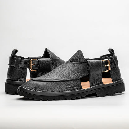 Black handmade jeans chappal — premium leather, Upstreet Co