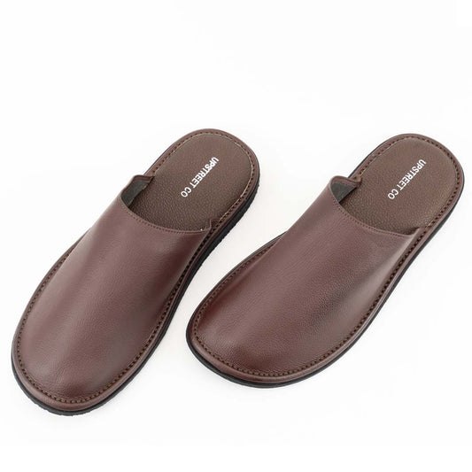 Brown close leather slippers for men — ultra-soft handmade, Upstreet Co