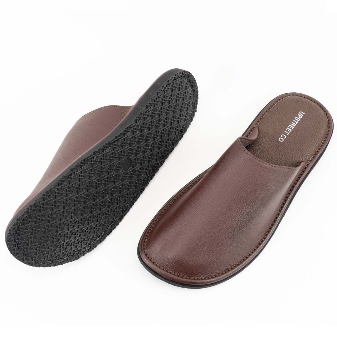 Brown Close Leather Slippers –  Ultra soft Support for All Day- US0080