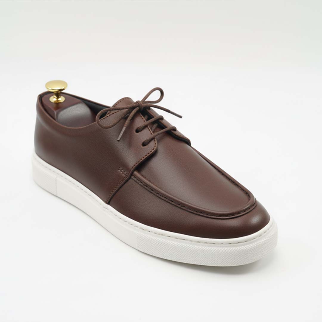 Brown Classic Leather Sneakers for Men – Handmade Everyday Style- US0068